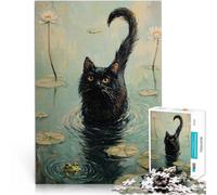 1000 Piece Jigsaws for Adults Puzzle Black Cat in the Pond Learning Educational Toys Family Games unique challenge game 50x70cm