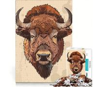 1000 Piece Jigsaws for Adults Puzzle Buffalo Head Illustration, Fun Games, Parent-child Interaction, with Matching Poster And Trivia Sheet 50x75cm