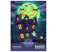 1000 Piece Jigsaws for Adults Puzzle Cartoon Halloween Haunted House with Moon Puzzles for Adults Family Game Hand Speed Race Challenging To Complete 38x26cm/1000pcs