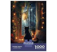 1000 Piece Jigsaws for Adults Puzzle Cat by The Window Jigsaw Puzzle Brain Teaser Game Hand Speed Race Great Gift for Gaming 38x26cm/1000pcs