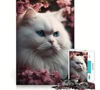 1000 Piece Jigsaws for Adults Puzzle Cat Persian Pink Flowers Exact Edge Art Logic Game Play Calm Fun Time Festive Leisure Gift (38x26cm)