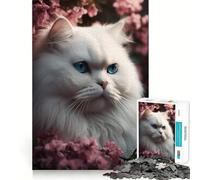 1000 Piece Jigsaws for Adults Puzzle Cat Persian Pink Flowers Exact Edge Art Logic Game Play Calm Fun Time Festive Leisure Gift (50x75cm)