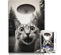 1000 Piece Jigsaws for Adults Puzzle Cat Scared By Ufo Toys Educational Games For Family Fun Art Work Gift Size 50x75cm