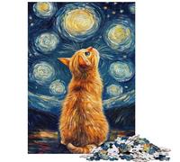 1000 Piece Jigsaws for Adults Puzzle Cat Under Starry Skies Fun Games Staycation Kill Time Anti-Stress Toys Decompressing Intellectual Size 38x52cm