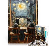 1000 Piece Jigsaws for Adults Puzzle Cats Watching The Starry Night Spielspielzeug Einzigartige Wohndekoration und Geschenke38x26cm