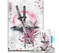 1000 Piece Jigsaws for Adults Puzzle Cherry Blossoms Samurai Swords Brainteaser Family Games Stress Reliever Toy Wall Decor (size 38x26cm)