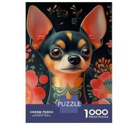 1000 Piece Jigsaws for Adults Puzzle Chihuahua with Floral Tattoo Animal Jigsaw Puzzle Brain Teaser Game Hand Speed Race Great Gift for Gaming 52x38cm/1000pcs