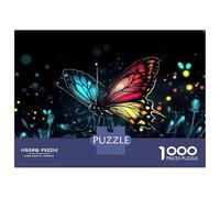 1000 Piece Jigsaws for Adults Puzzle Colorful Butterfly on Black Background Puzzle for Adults Relax Games Stress Reliever Birthday Present, Gifts, 52x38cm/1000pcs