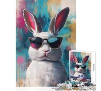 1000 Piece Jigsaws for Adults Puzzle Cool Bunny in Sunglasses Toy Wall Decor Gift Birthday Family Game Artists' Collection, Fine Arts Size 38x26cm