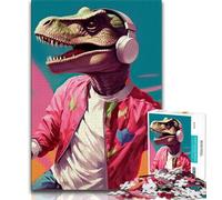 1000 Piece Jigsaws for Adults Puzzle Cool TRex Listen To Music Family Fun & Game Night Improve Memory Secret Santa Gifts (size 50x75cm)