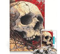 1000 Piece Jigsaws for Adults Puzzle Cracked Skull with Vines on Red, Practical Game, Improve Memory, Unique Gifts for Birthday And Christmas 50x75cm
