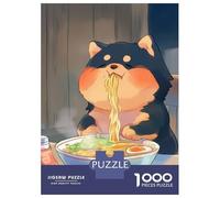 1000 Piece Jigsaws for Adults Puzzle Cute Dog Eating Ramen - Shiba Inu Jigsaw Puzzle Brain Teaser Game Hand Speed Race Great Gift for Gaming 52x38cm/1000pcs