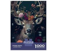 1000 Piece Jigsaws for Adults Puzzle Deer Face Animal Flowers Puzzles for Adults Toy Wall Decor Presents for Women Birthday Present, Gifts, 38x26cm/1000pcs