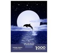 1000 Piece Jigsaws for Adults Puzzle Dolphin over The Moon Jigsaw Puzzle Brain Teaser Game Hand Speed Race Great Gift for Gaming 38x26cm/1000pcs