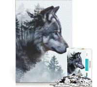 1000 Piece Jigsaws for Adults Puzzle Double Exposure Wolf, Educational Game, Wall Decoration, for Is Ideal As A Gift 38x26cm