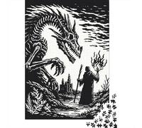 1000 Piece Jigsaws for Adults Puzzle Dragon Vs Wizard Art Print Puzzles for Adults Family Game Hand Speed Race Challenging To Complete 38x26cm/1000pcs