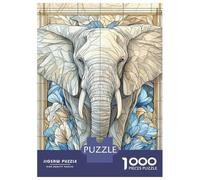 1000 Piece Jigsaws for Adults Puzzle Elephant Stained Glass Adult Jigsaw Puzzle Brain Teaser Game Difficult Challenge Challenging To Complete 52x38cm/1000pcs