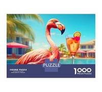 1000 Piece Jigsaws for Adults Puzzle Flamingo with Cocktail by The Pool Puzzle for Adults Relax Games Stress Reliever Birthday Present, Gifts, 70x50cm/1000pcs