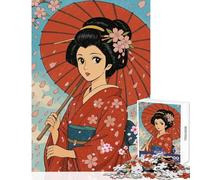 1000 Piece Jigsaws for Adults Puzzle Geisha in Cherry Blossom Practical Game Improve Memory Toy Wall Decor Stress Reduction Gifts (50x75cm)