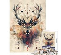 1000 Piece Jigsaws for Adults Puzzle Geometric Deer Portrait with Abstract Patterns Toy Wall Decor Gift Birthday Family Game Artists' Collection, Fine Arts Size 50x75cm