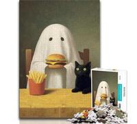 1000 Piece Jigsaws for Adults Puzzle Ghost, Cat, Burger, And Fries Painting Family Fun & Game Night Improve Memory Secret Santa Gifts (size 50x75cm)