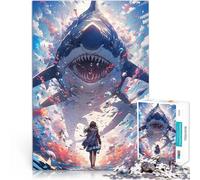 1000 Piece Jigsaws for Adults Puzzle Girl Facing Giant Shark Stressabbau Angebot als Geschenk für die ganze Familie38x26cm