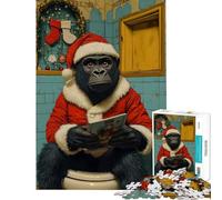 1000 Piece Jigsaws for Adults Puzzle Gorilla Santa on Toilet Christmas Fun at Home Activities, Enhance Memory Educational Game Suitable for Ages 14 And Up (38x52cm)