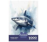 1000 Piece Jigsaws for Adults Puzzle Great White Shark Watercolor Adult Jigsaw Puzzle Toy Wall Decor Difficult Hard Birthday Present, Gifts, 70x50cm/1000pcs