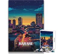 1000 Piece Jigsaws for Adults Puzzle Harare, Zimbabwe Cityscape at Night Educational Family Game Perfect Decoration Birthday Gift Size 50x75cm
