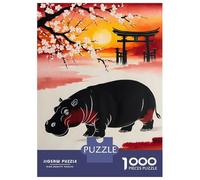1000 Piece Jigsaws for Adults Puzzle Hippo Japan Painting Puzzle for Adults Relax Games Stress Reliever Birthday Present, Gifts, 38x26cm/1000pcs