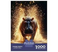 1000 Piece Jigsaws for Adults Puzzle Hippopotamus Emerging from Water with Splashes Teenager Puzzles Family Game Difficult Challenge Great Gift for Gaming 70x50cm/1000pcs