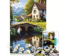 1000 Piece Jigsaws for Adults Puzzle Idyllic Countryside Cottage by The River, Educational Game, Wall Decoration, for Is Ideal As A Gift (38x52cm)