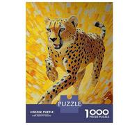 1000 Piece Jigsaws for Adults Puzzle Impasto Cheetah Running - Bold Brushstroke Art Puzzles for Adults Family Game Hand Speed Race Challenging To Complete 70x50cm/1000pcs