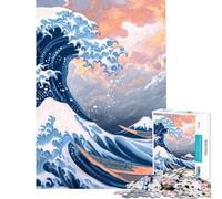 1000 Piece Jigsaws for Adults Puzzle Japan Kanagawa Wave Jigsaws for Adults Family Game Pattern Assembly Challenging To Complete (Size 38x26cm)