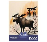 1000 Piece Jigsaws for Adults Puzzle Japan Painting Moose Jigsaw Puzzle Brain Teaser Game Hand Speed Race Great Gift for Gaming 38x26cm/1000pcs