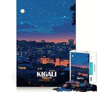 1000 Piece Jigsaws for Adults Puzzle Kigali Rwanda Cityscape at Night Exact Edge Art Logic Game Play Calm Fun Time Festive Leisure Gift (38x52cm)