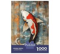 1000 Piece Jigsaws for Adults Puzzle Koi Fish on Wood Panel Tranquil Folk Art Puzzle for Adults Relax Games Stress Reliever Birthday Present, Gifts, 70x50cm/1000pcs