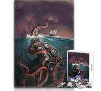 1000 Piece Jigsaws for Adults Puzzle Kraken Attacking A Ship Illustration Toys Educational Games For Family Fun Art Work Gift Size 50x75cm