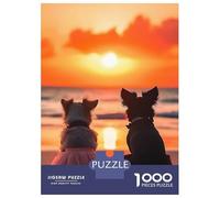 1000 Piece Jigsaws for Adults Puzzle Lovely Couple Dogs Watching Sunset on The Beach Jigsaw for Adults Family Game Wall Decoration Great Gift for Gaming 38x26cm/1000pcs