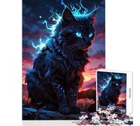 1000 Piece Jigsaws for Adults Puzzle Mystical Blue Flame Cat Jigsaw Puzzles for Adults Precision Cutting Challenging To Complete Brainteaser Family Games (38x52cm)