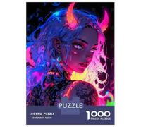 1000 Piece Jigsaws for Adults Puzzle Neon Demon Girl Jigsaw Puzzle Brain Teaser Game Hand Speed Race Great Gift for Gaming 70x50cm/1000pcs