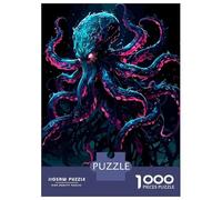 1000 Piece Jigsaws for Adults Puzzle Neon Octopus Fantasy Creature Illustration Puzzle for Adults Relax Games Stress Reliever Birthday Present, Gifts, 52x38cm/1000pcs