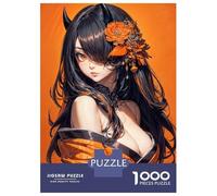 1000 Piece Jigsaws for Adults Puzzle Orange Floral Anime Girl Jigsaw Puzzle Brain Teaser Game Hand Speed Race Great Gift for Gaming 38x26cm/1000pcs