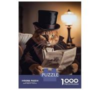 1000 Piece Jigsaws for Adults Puzzle Orange Tabby Hat Reading Jigsaw Puzzle Brain Teaser Game Hand Speed Race Great Gift for Gaming 38x26cm/1000pcs
