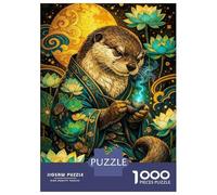 1000 Piece Jigsaws for Adults Puzzle Otter Smoking Pipe with Lotus Flowers Puzzles for Adults Fun Games Wall Decoration Challenging To Complete 38x26cm/1000pcs