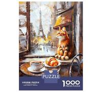 1000 Piece Jigsaws for Adults Puzzle Parisian Cat Cafe Painting Teenager Puzzles Brain Teaser Game Enhance Memory Educational Challenge 70x50cm/1000pcs