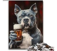 1000 Piece Jigsaws for Adults Puzzle Pitbull Dog Holding Beer Family Fun & Game Night Improve Memory Secret Santa Gifts (size 38x52cm)