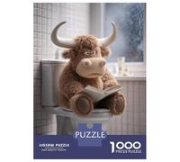1000 Piece Jigsaws for Adults Puzzle Plush Highland Cow Reading on Toilet Jigsaw Puzzle Brain Teaser Game Hand Speed Race Great Gift for Gaming 70x50cm/1000pcs