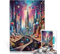 1000 Piece Jigsaws for Adults Puzzle Psychedelic City of Colors Made of wood，for age 14+ Toy Wall Decor Offered as gifts for the whole family。size：50x75cm/14.96x20.47inch