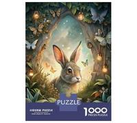 1000 Piece Jigsaws for Adults Puzzle Rabbit in Enchanted Forest with Butterflies Puzzle for Adults Relax Games Stress Reliever Birthday Present, Gifts, 38x26cm/1000pcs
